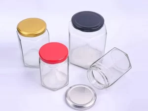 hexagon shaped glass honey jar