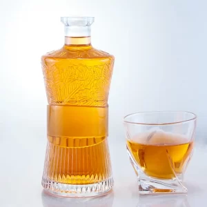 embossing 750ml liquor bottle unique shaped glass bottle