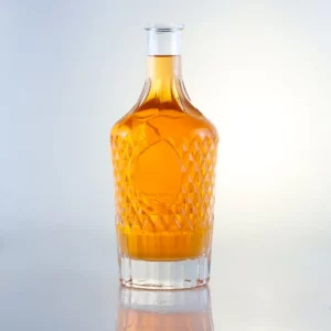 087-700ml unique design embossed brandy glass bottle with cork