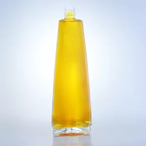 157-Unique triangle-shaped glass bottle with embossed logo