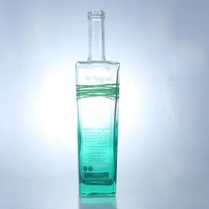 500ml 700ml 750ml square shape tall vodka bottle with green painting and decorations