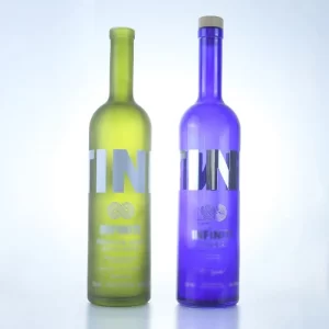 blue colored 750ml vodka bottle with silver shinning decal