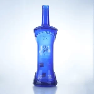 unique shape blue colored decaled glass bottle 750ml