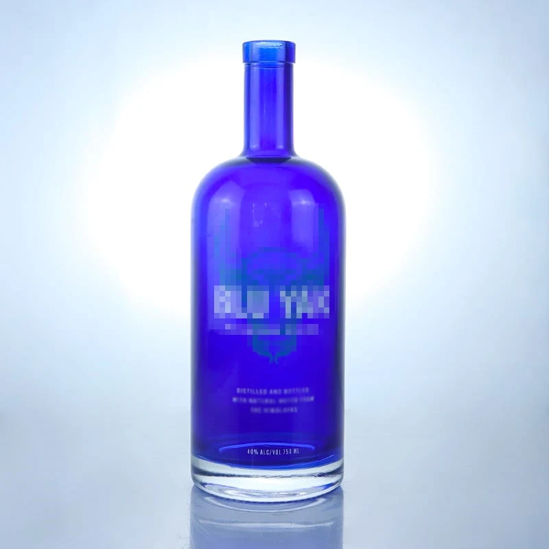 blue colored screen printing glass bottle 750ml exported to north America and south America