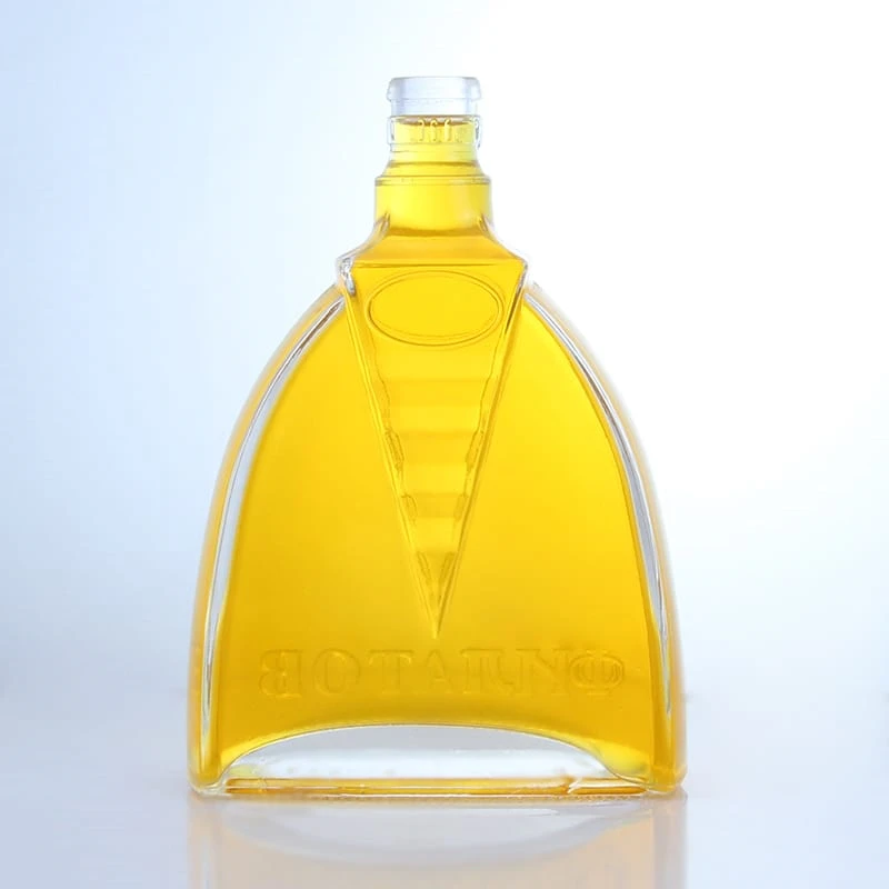 366-250ml 500ml customized embossed glass spirits bottles with lids