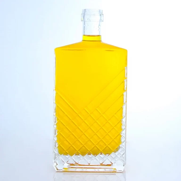 new design engraving line square bottom liquor bottle 375ml