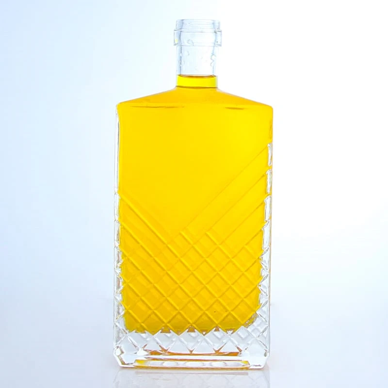 new design engraving line square bottom liquor bottle 375ml