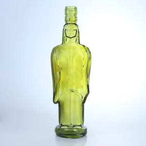 408-Spray green paint woman portrait glass bottle with ropp cap