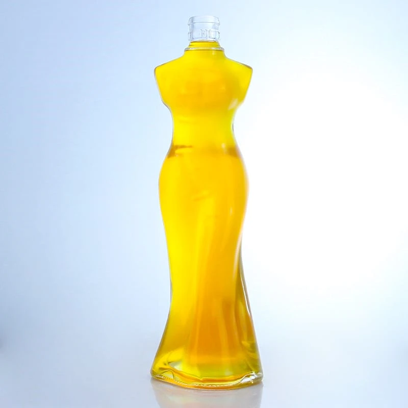 411-hot sale 375ml 500ml 750ml women shape liquor bottle with lid