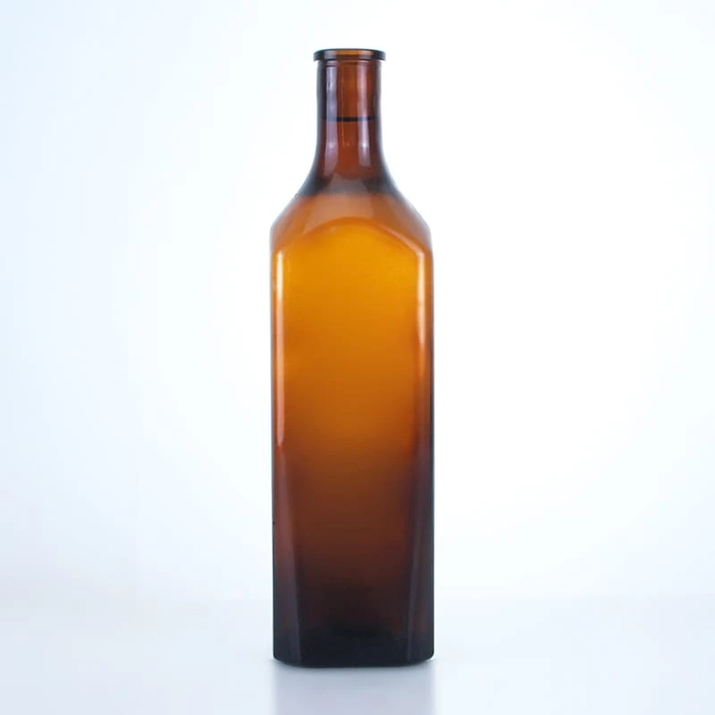 502-750ml empty amber square bottom liquor bottle with cork